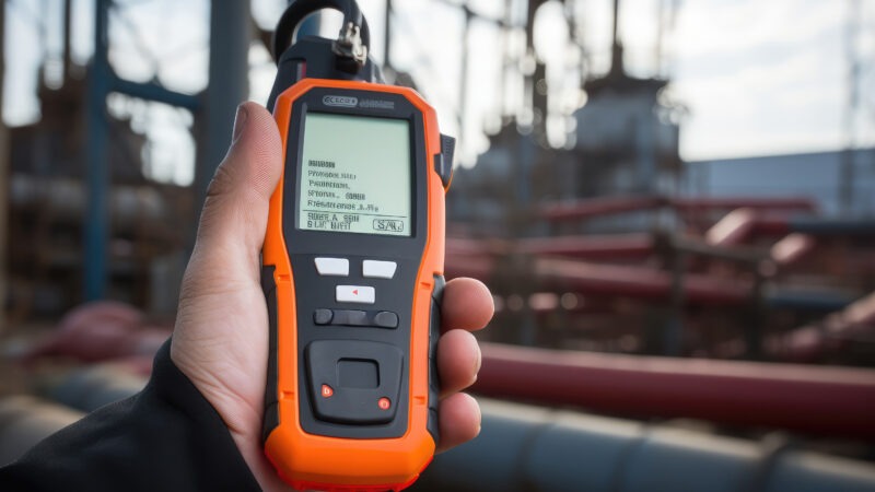 Industrial Worker Using a Handheld Gas Detector